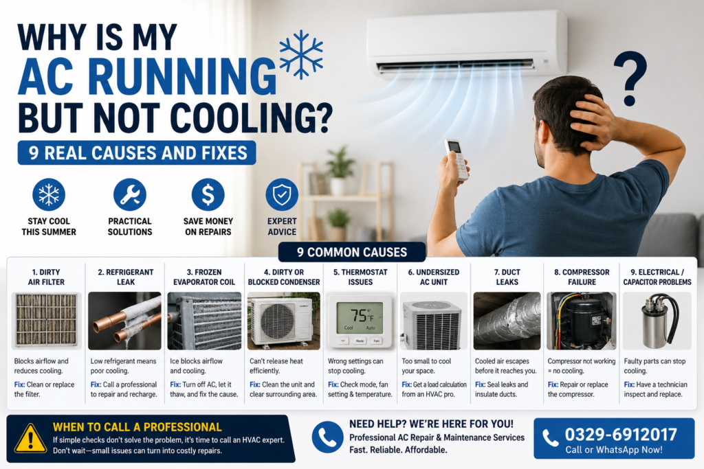 Why Is My AC Running But Not Cooling? 9 Real Causes and Fixes